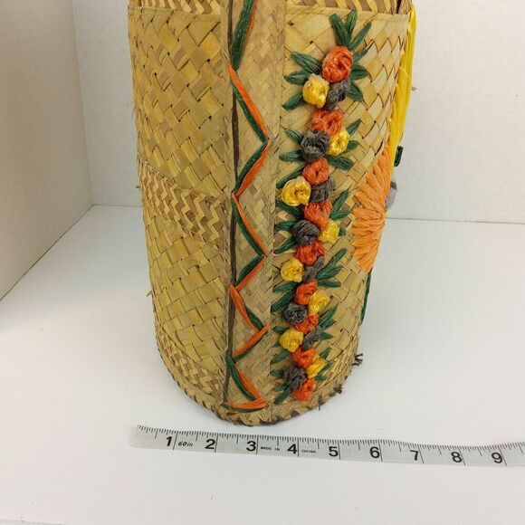 VTG Woven Straw Sea Shell Wicker Beach Tote Market Bag Raffia Floral Colorful - Picture 9 of 12